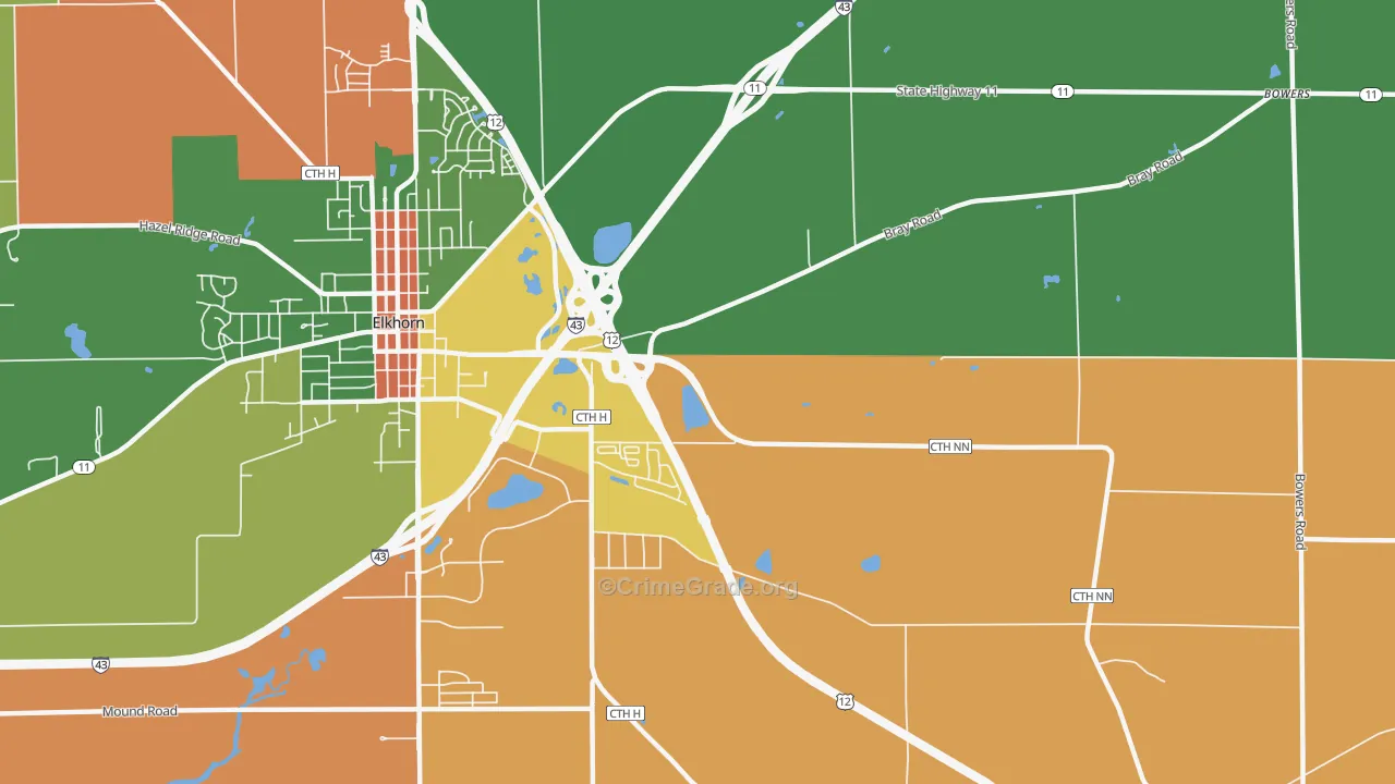 Honey Creek, WI Map of Vandalism Rates