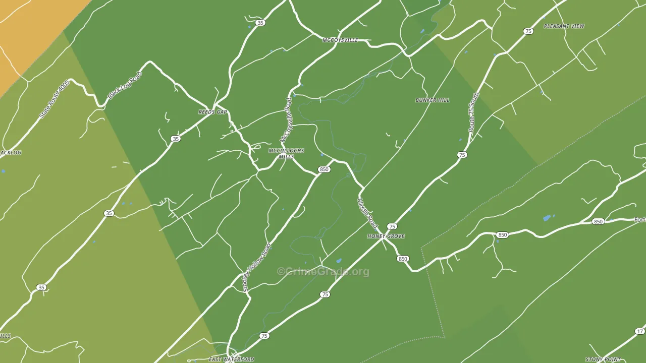 Honey Grove, PA Map of Vandalism Rates