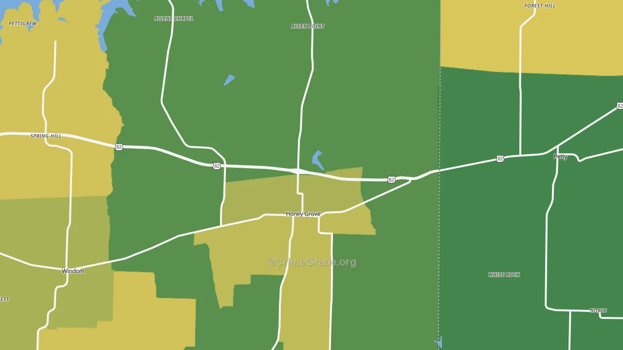 Honey Grove, TX Map of Vandalism Rates
