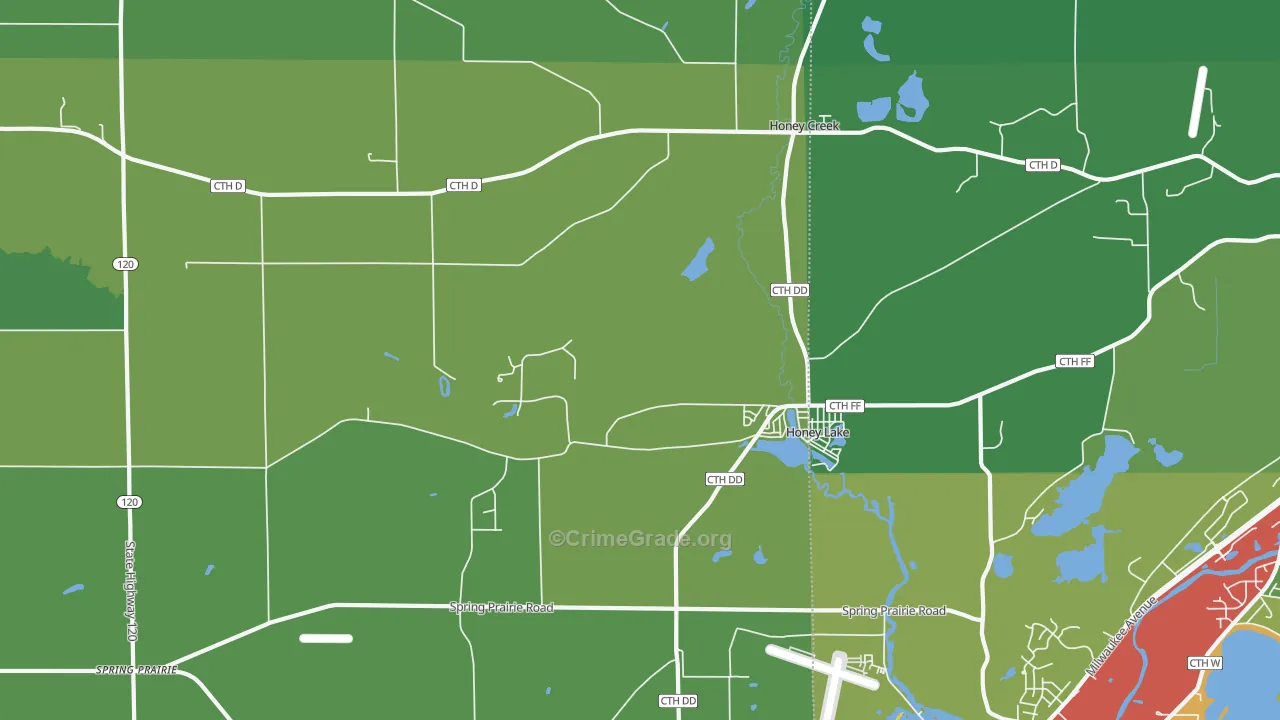 Honey Lake, WI Map of Vandalism Rates