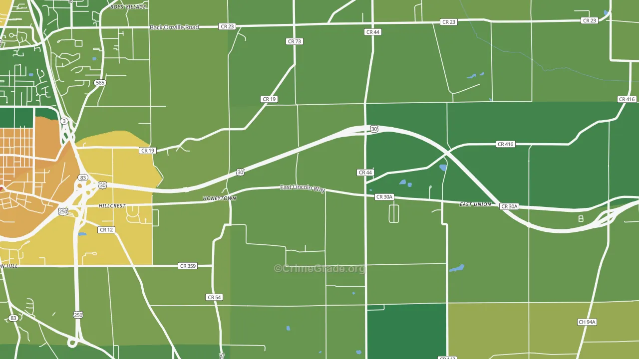 Honeytown, OH Map of Vandalism Rates