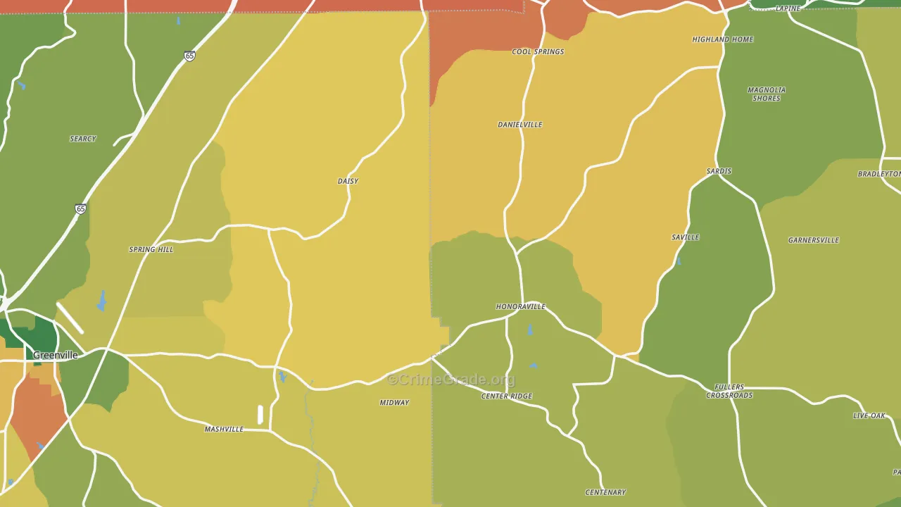 Honoraville, AL Map of Vandalism Rates