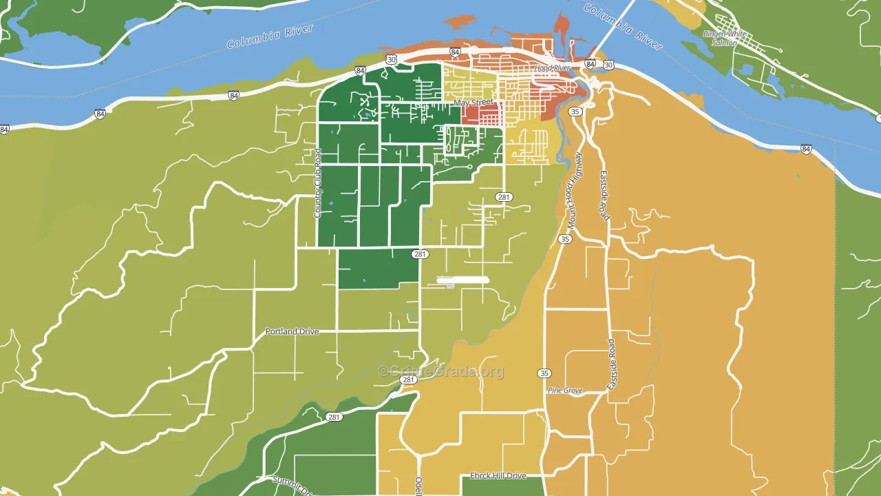 Hood River, OR Map of Vandalism Rates
