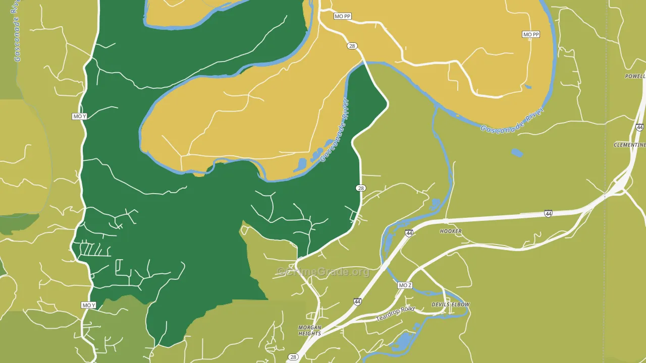 Hooker, MO Map of Vandalism Rates