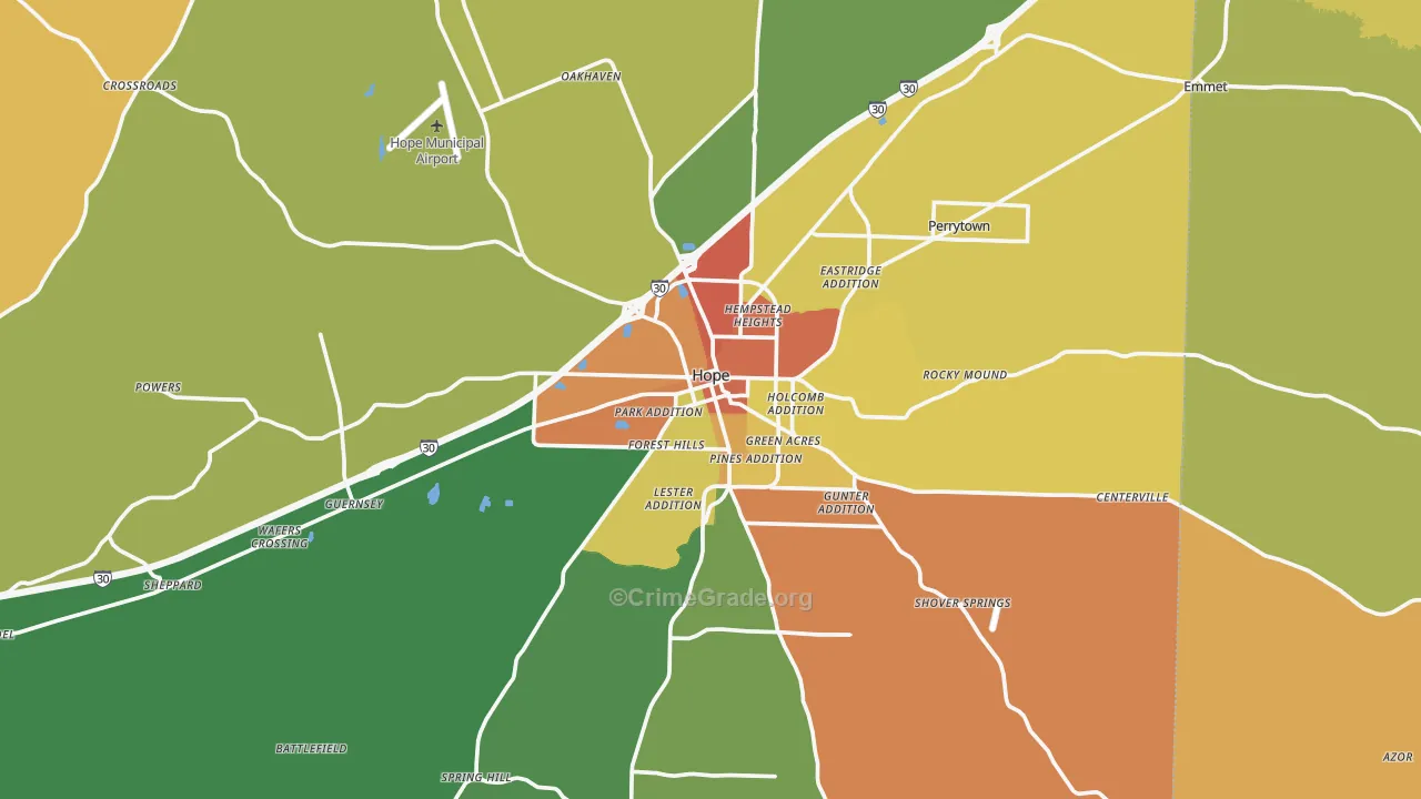 Hope, AR Map of Vandalism Rates