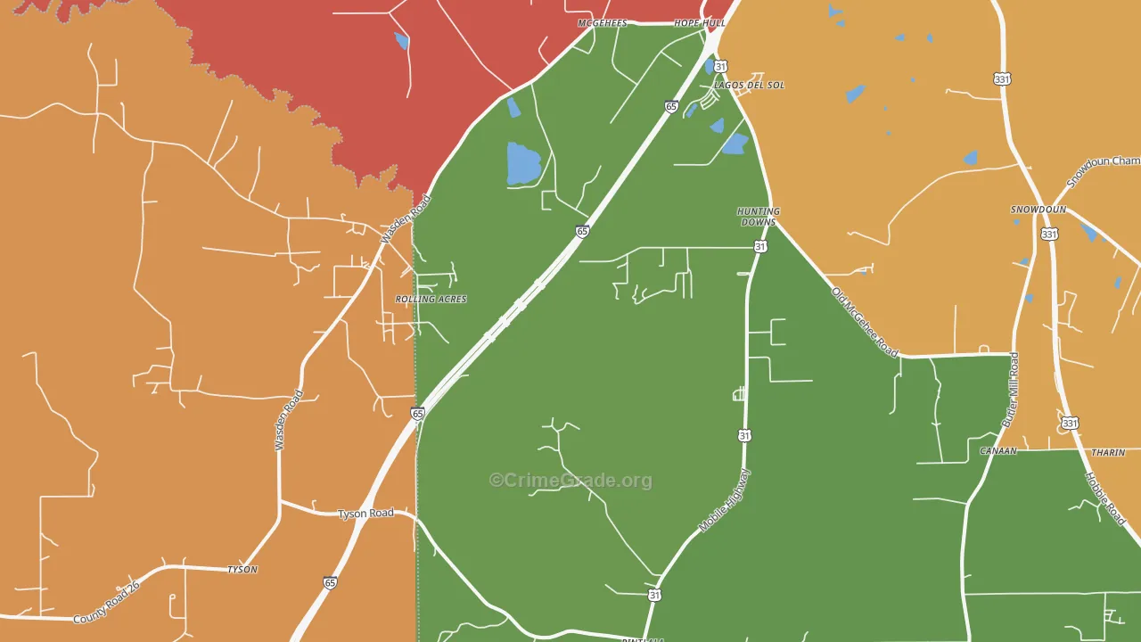 Hope Hull, AL Map of Vandalism Rates