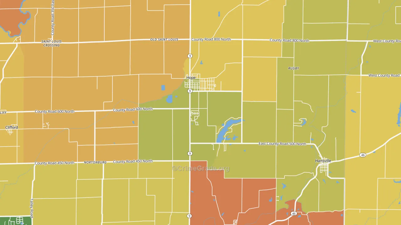 Hope, IN Map of Vandalism Rates