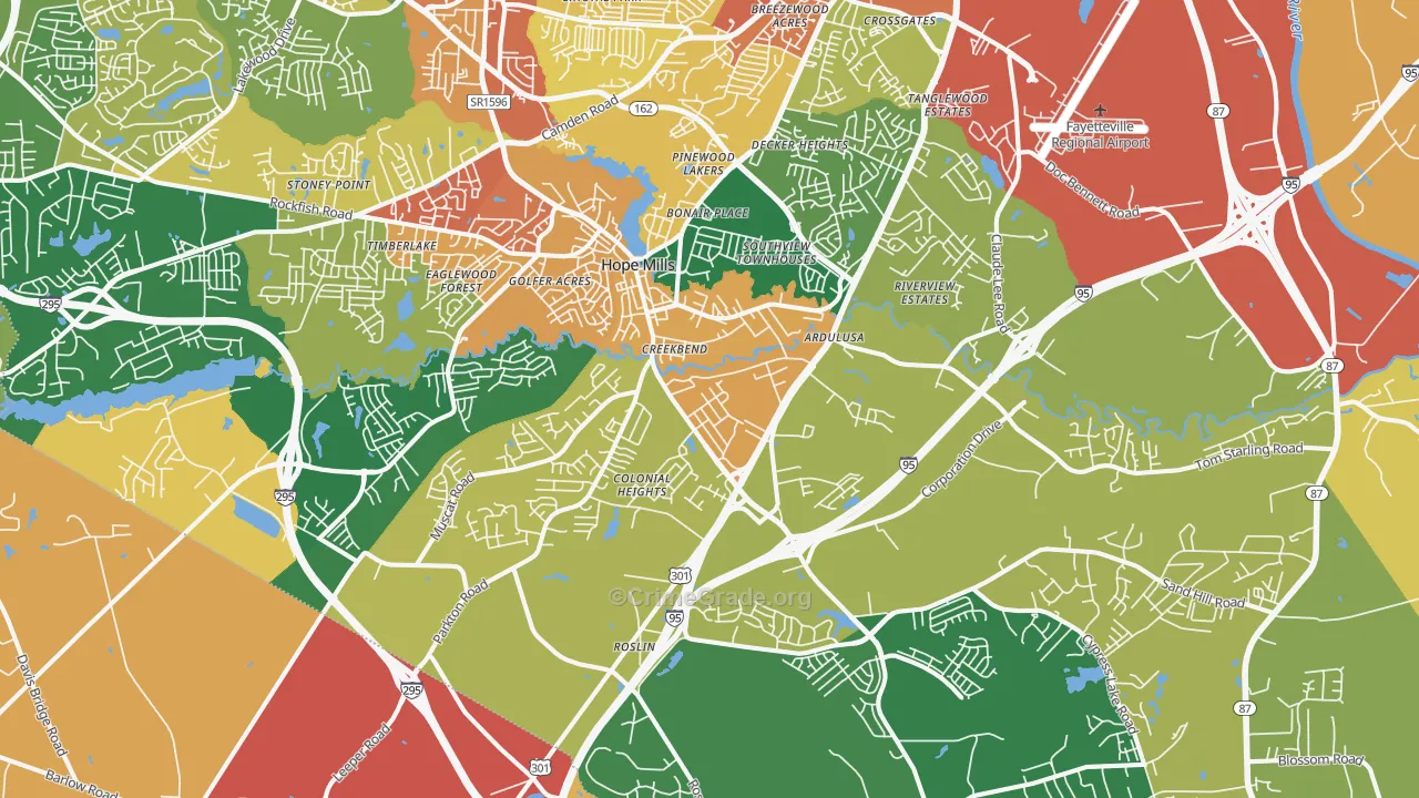 Hope Mills, NC Map of Vandalism Rates