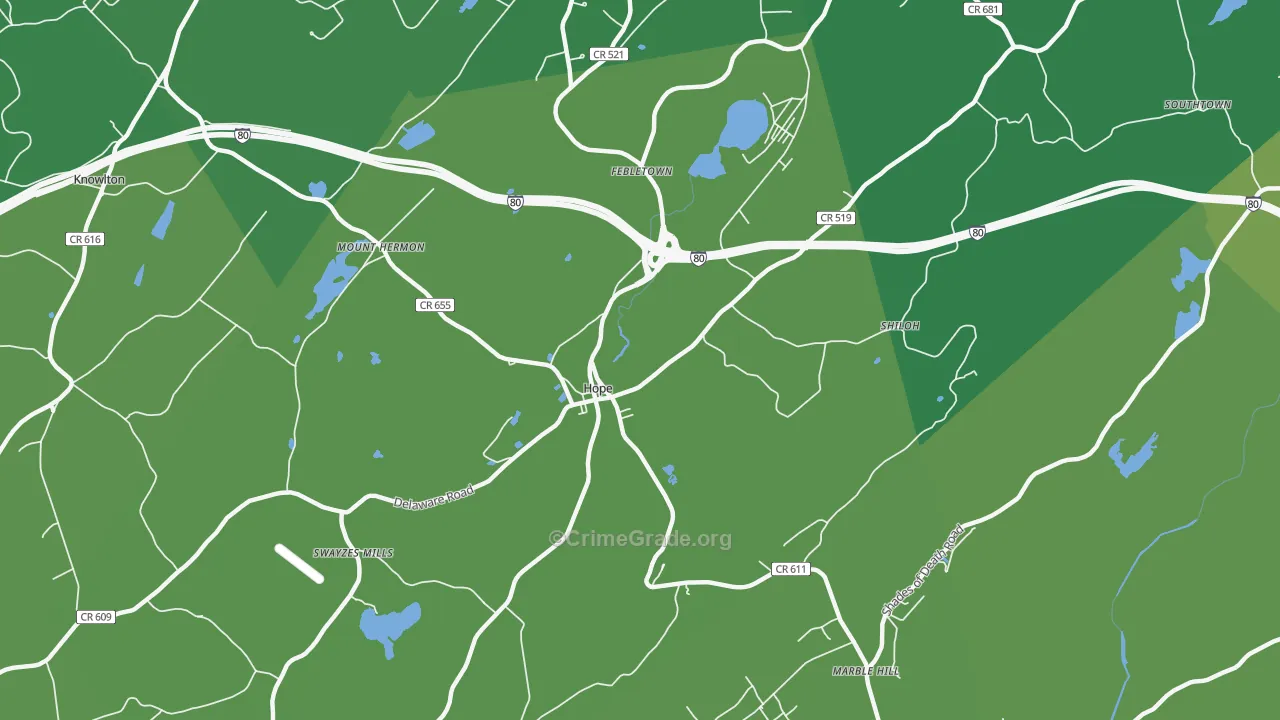 Hope, NJ Map of Vandalism Rates