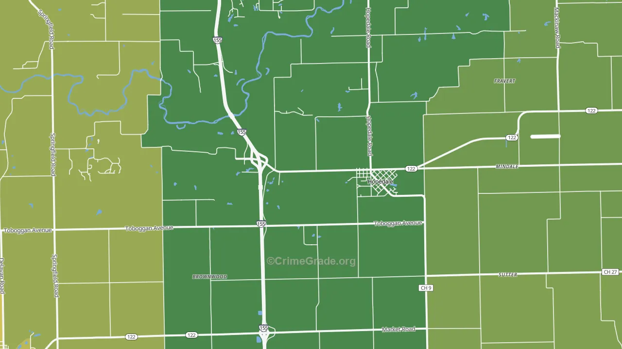 Hopedale, IL Map of Vandalism Rates