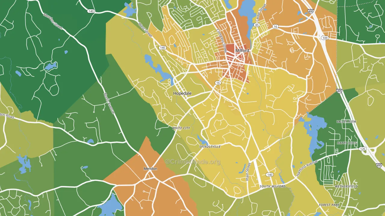 Hopedale, MA Map of Vandalism Rates