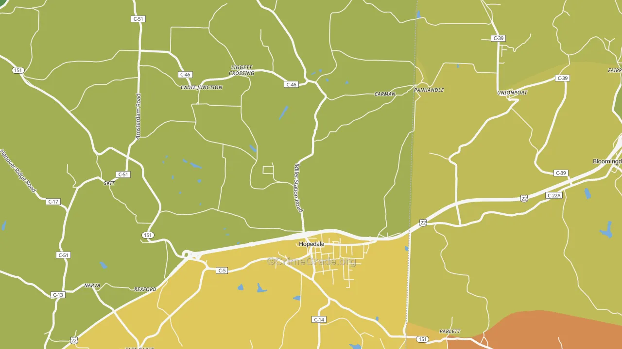 Hopedale, OH Map of Vandalism Rates