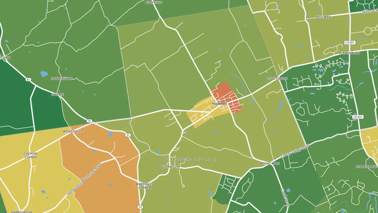 Hopewell, NJ Map of Vandalism Rates