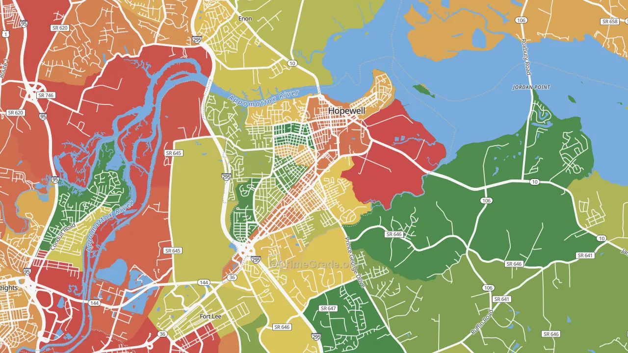 Hopewell, VA Map of Vandalism Rates