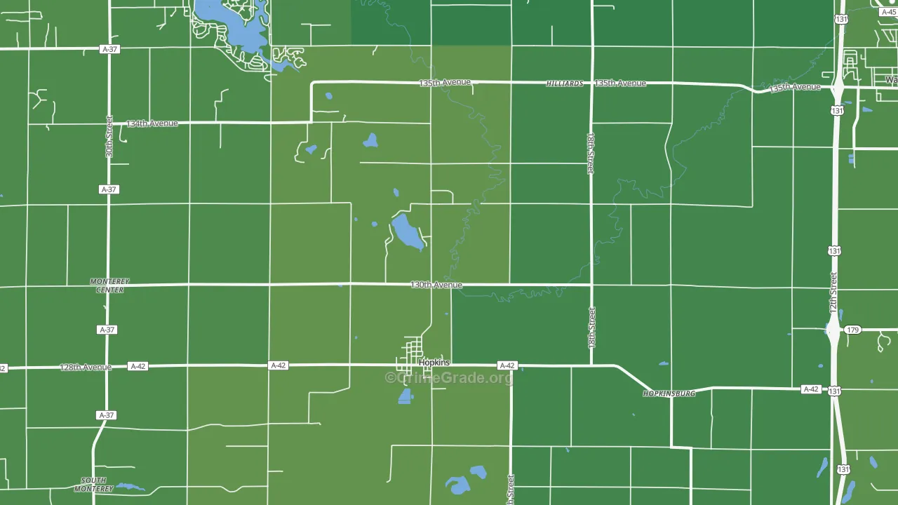 Hopkins, MI Map of Vandalism Rates