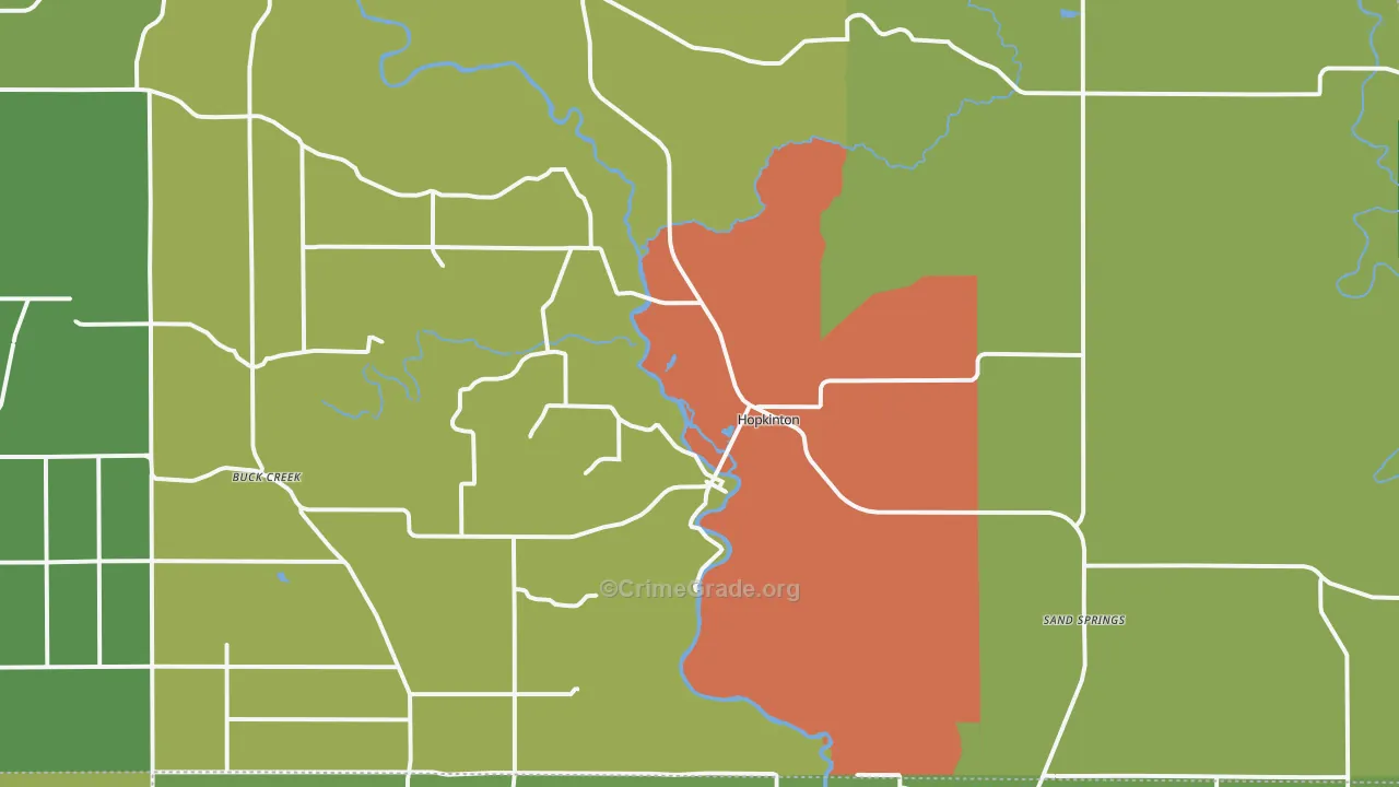 Hopkinton, IA Map of Vandalism Rates