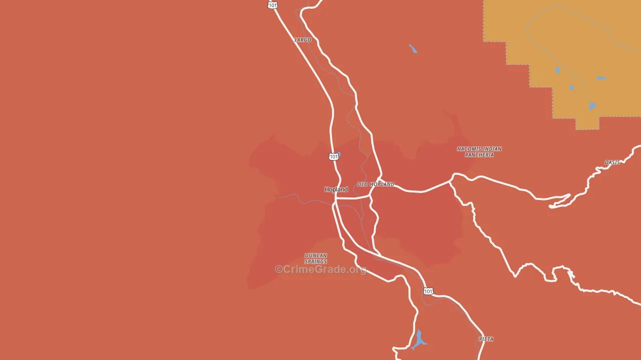 Hopland, CA Map of Vandalism Rates