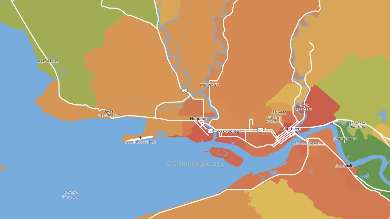 Hoquiam, WA Map of Vandalism Rates