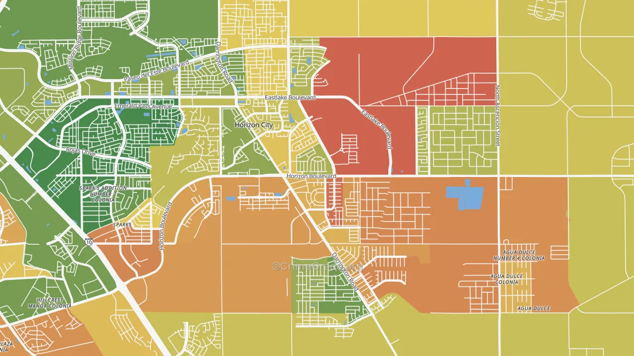 Horizon City, TX Map of Vandalism Rates