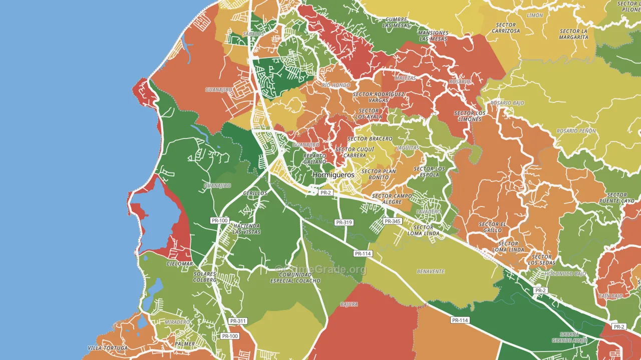Hormigueros, PR Map of Vandalism Rates