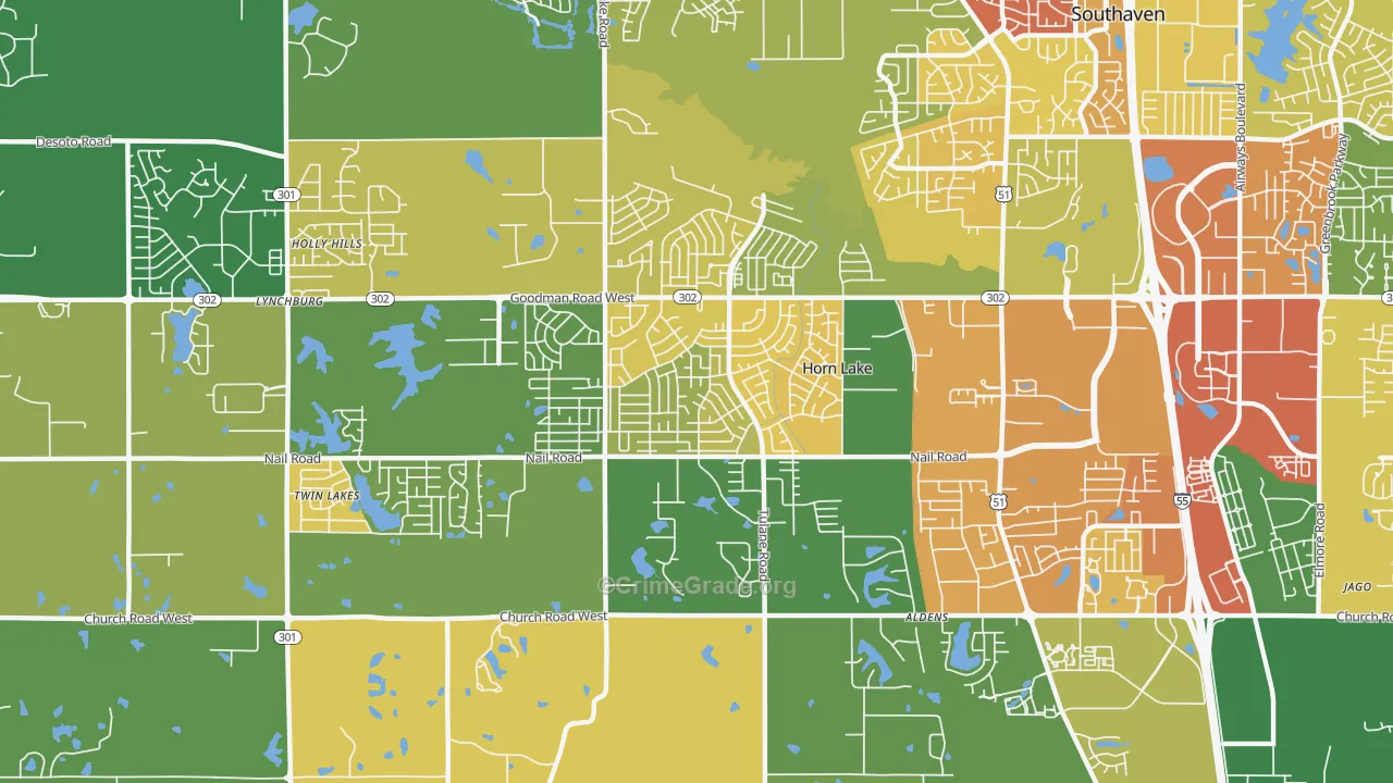 Horn Lake, MS Map of Vandalism Rates