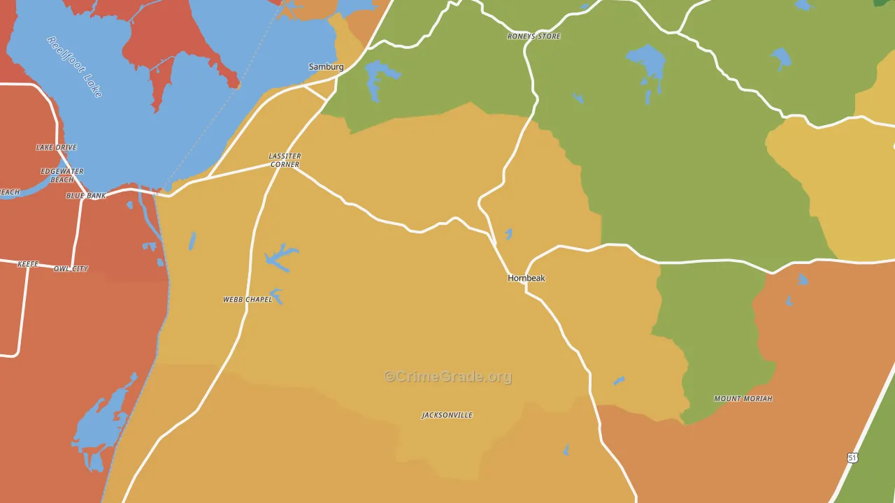 Hornbeak, TN Map of Vandalism Rates