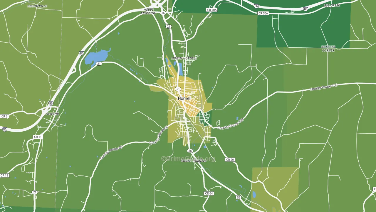 Hornell, NY Map of Vandalism Rates