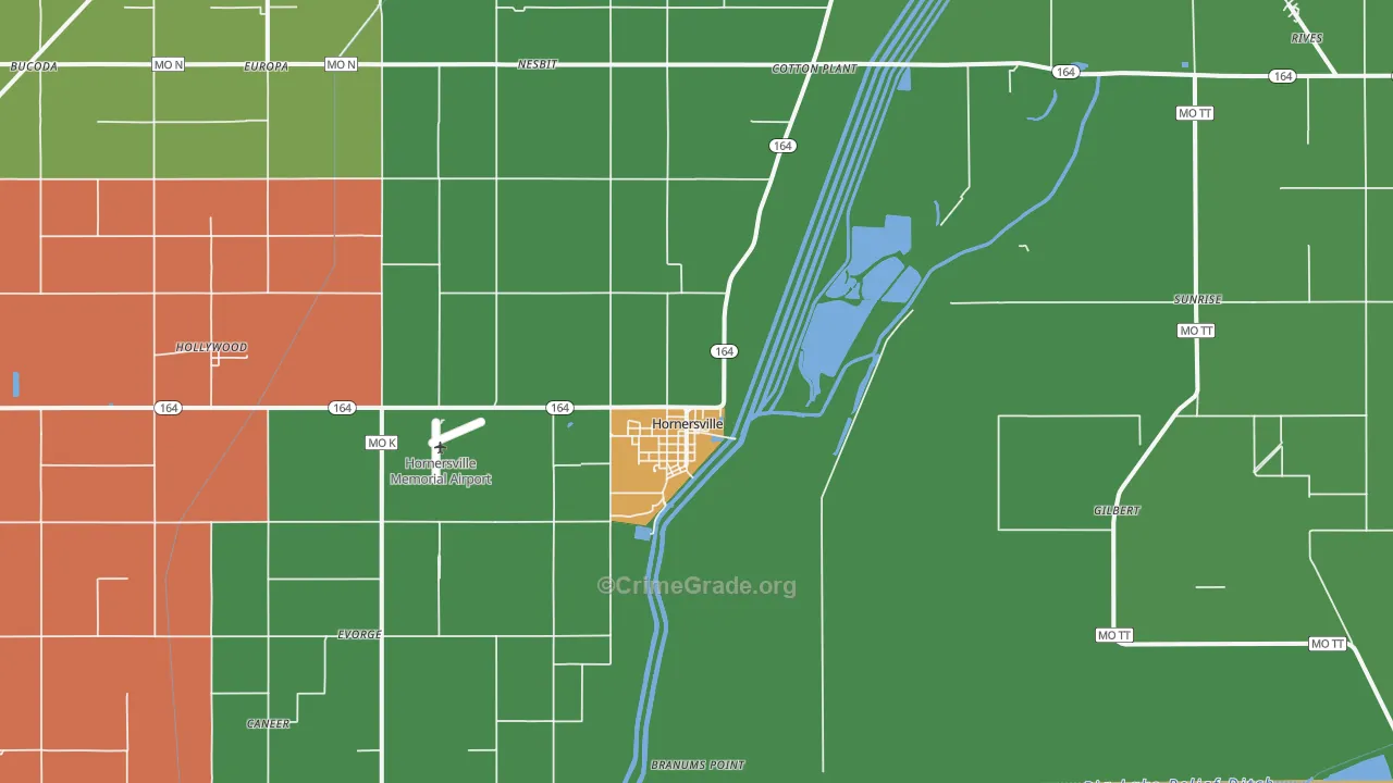 Hornersville, MO Map of Vandalism Rates
