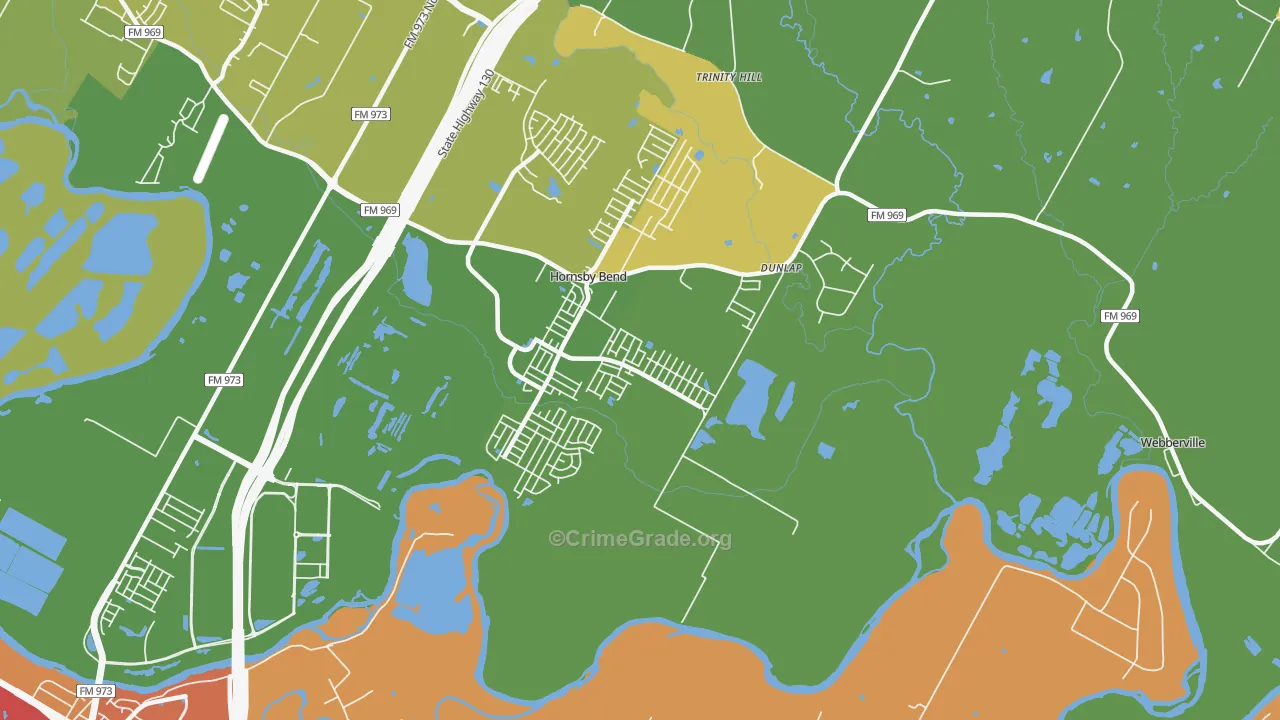Hornsby Bend, TX Map of Vandalism Rates