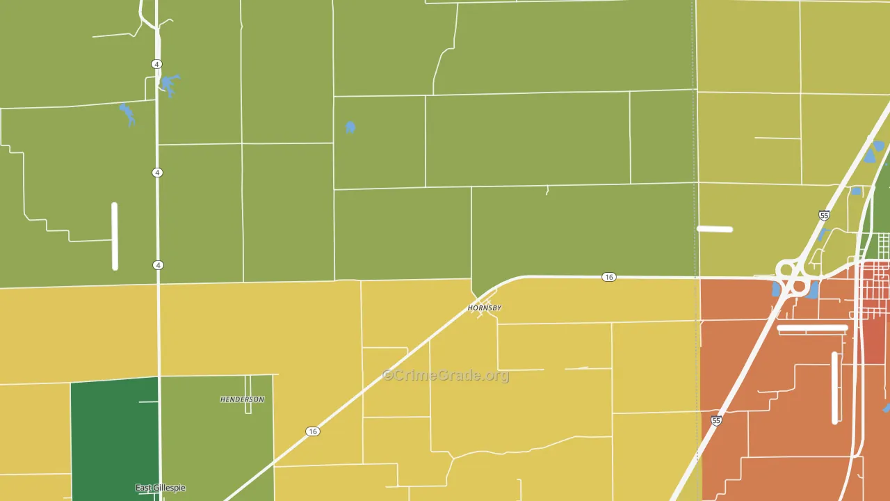 Hornsby, IL Map of Vandalism Rates