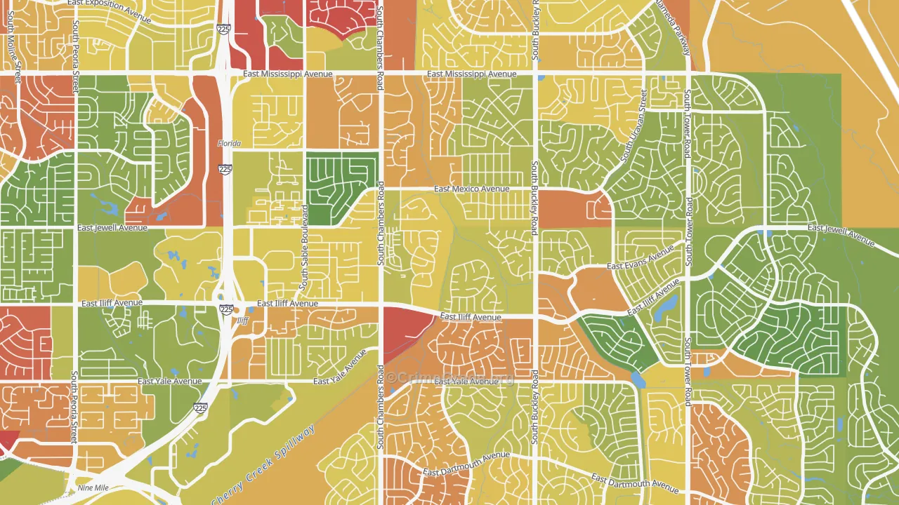 Horseshoe Park, Aurora, CO Map of Vandalism Rates