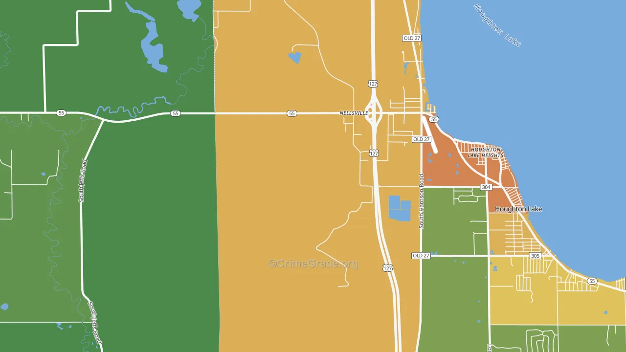 Houghton Lake Heights, MI Map of Vandalism Rates