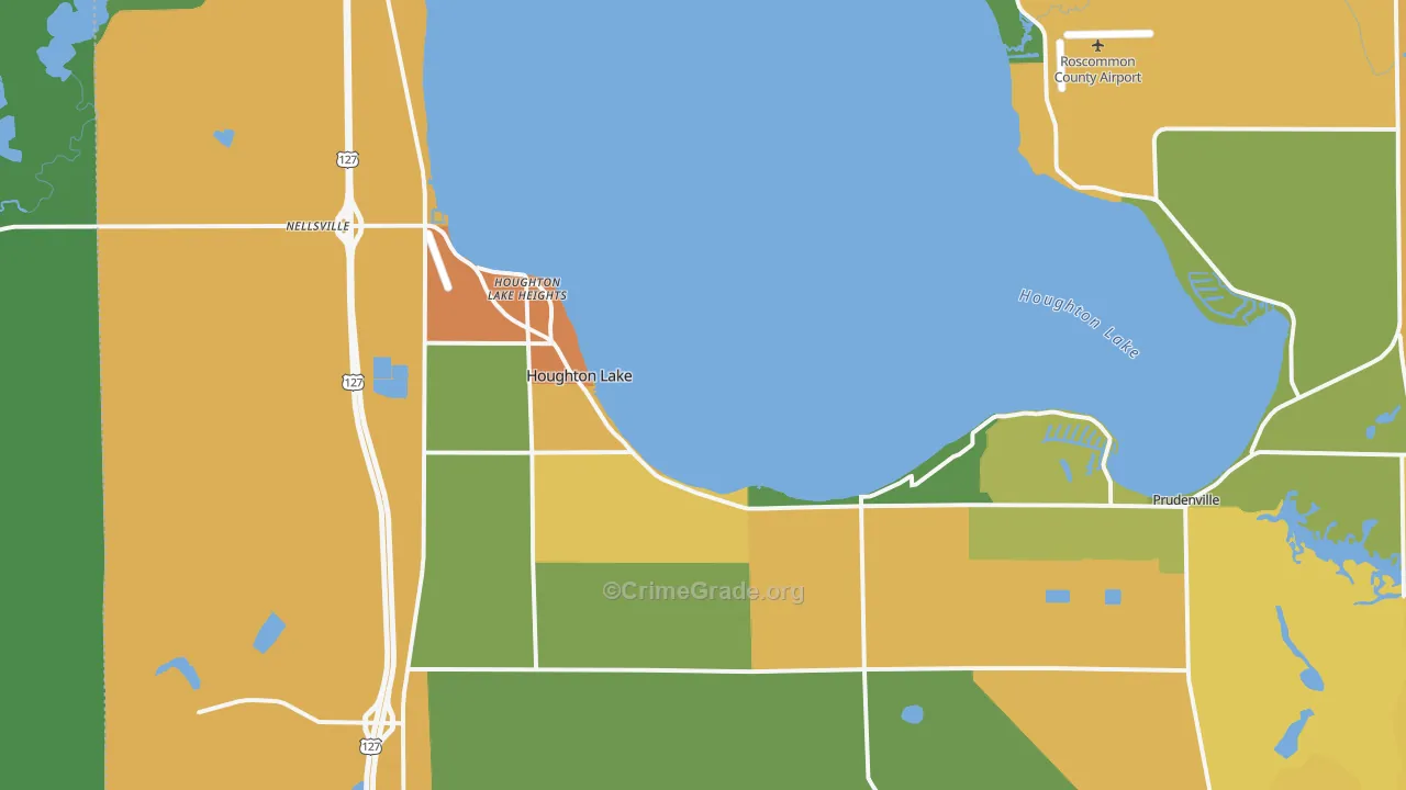 Houghton Lake, MI Map of Vandalism Rates