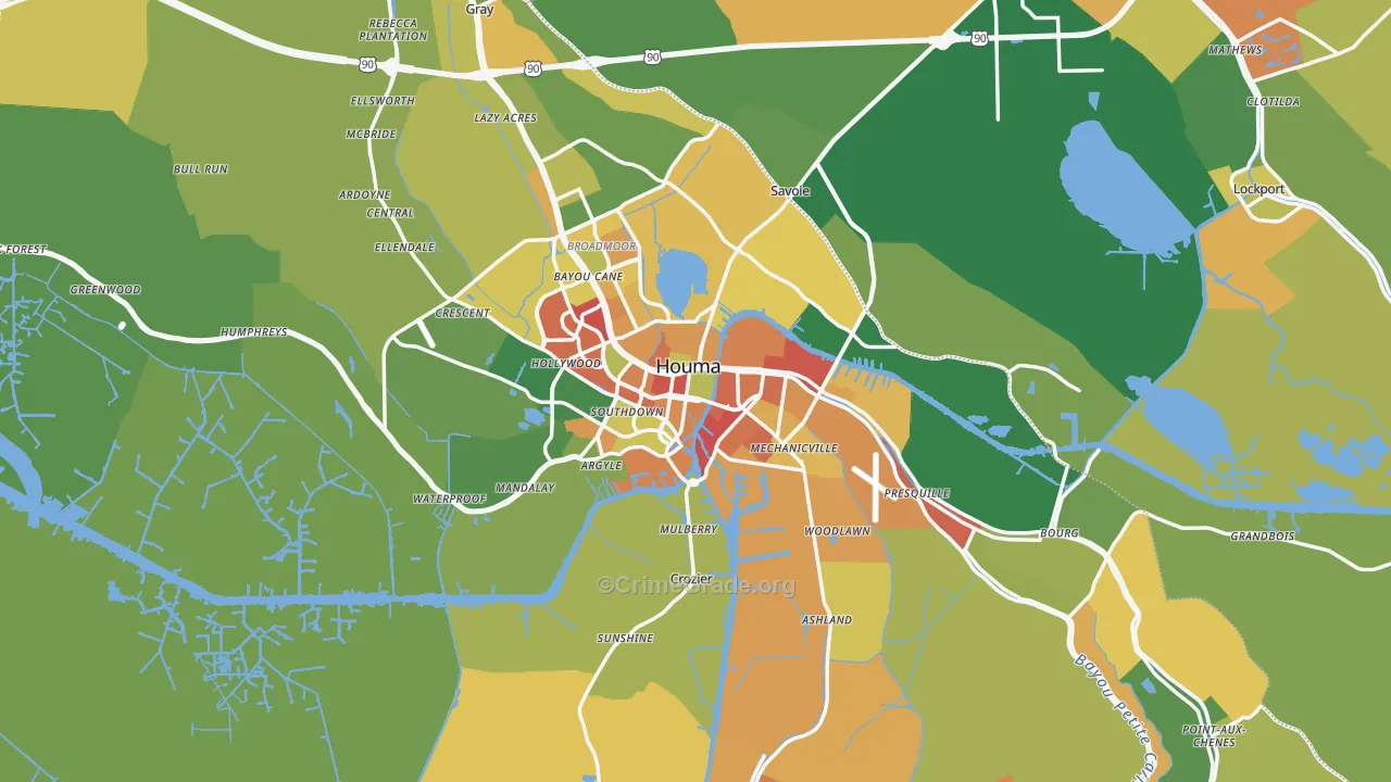 Houma, LA Map of Vandalism Rates