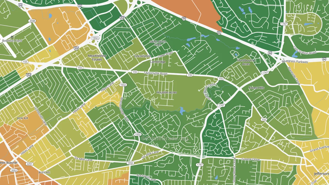 Houston Acres, KY Map of Vandalism Rates