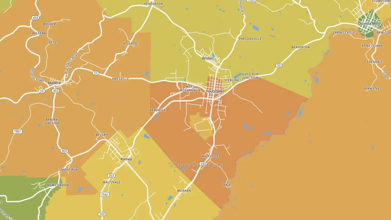 Houtzdale, PA Map of Vandalism Rates
