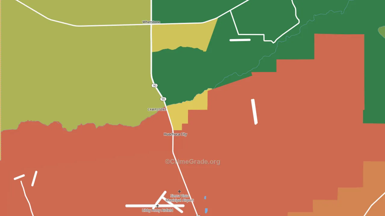 Huachuca City, AZ Map of Vandalism Rates