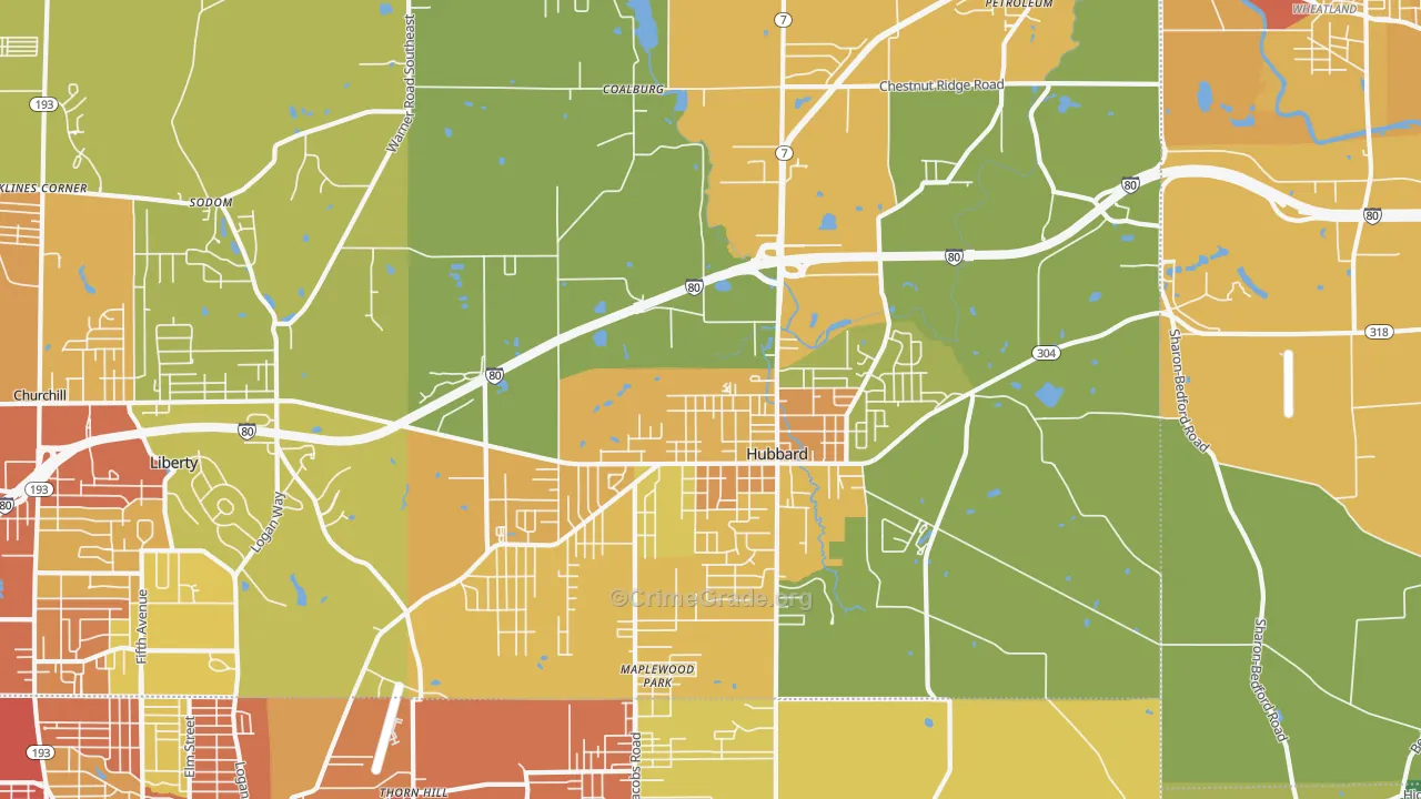 Hubbard, OH Map of Vandalism Rates