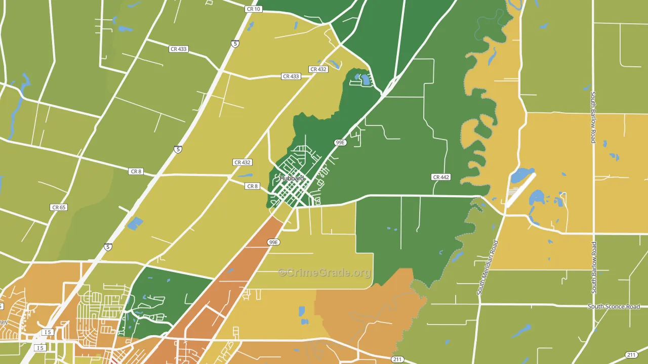 Hubbard, OR Map of Vandalism Rates