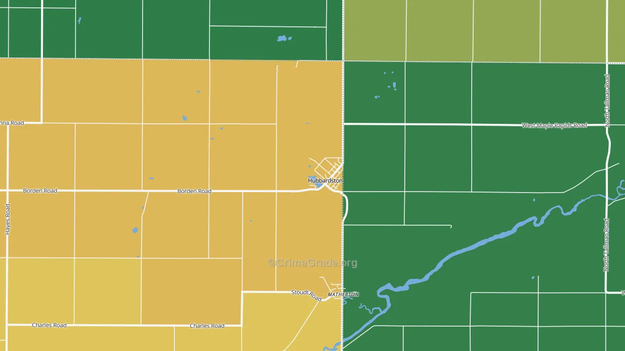 Hubbardston, MI Map of Vandalism Rates