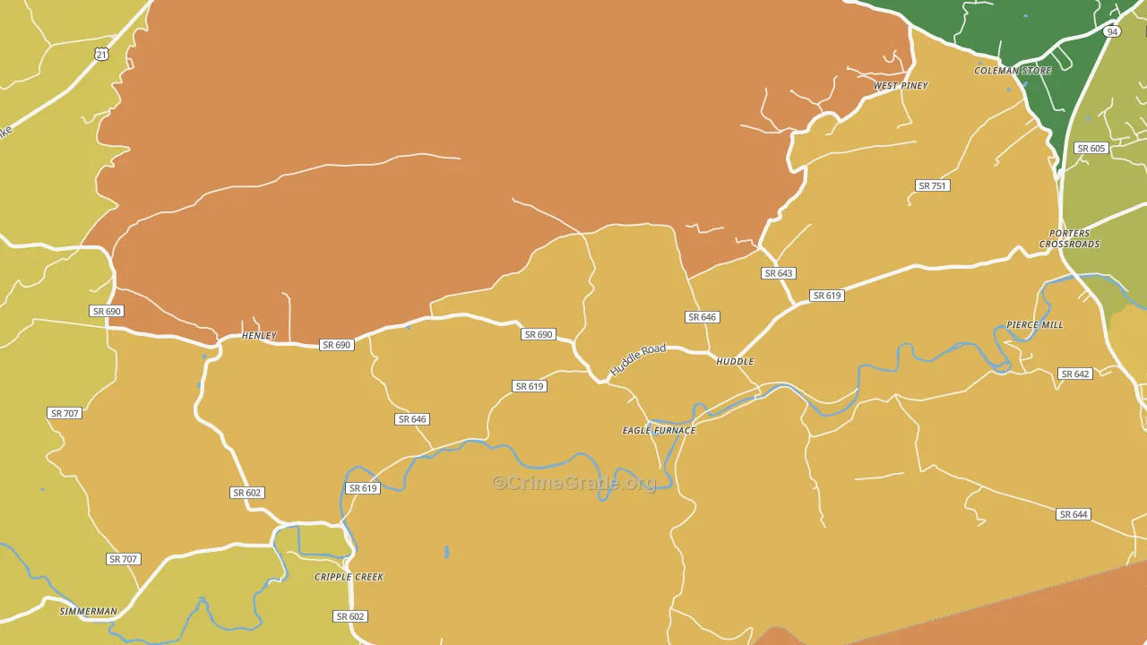 Huddle, VA Map of Vandalism Rates