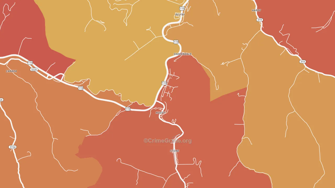 Huddy, KY Map of Vandalism Rates