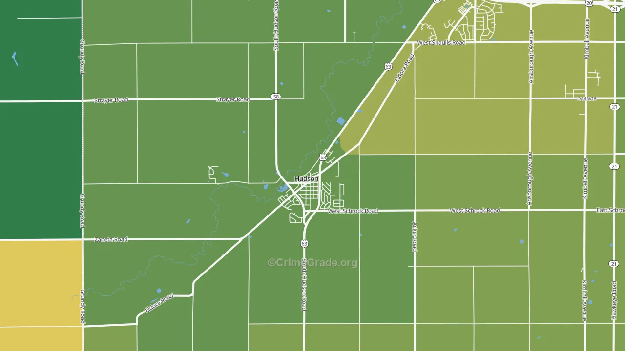 Hudson, IA Map of Vandalism Rates