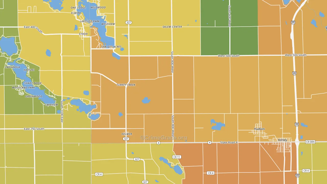 Hudson, IN Map of Vandalism Rates