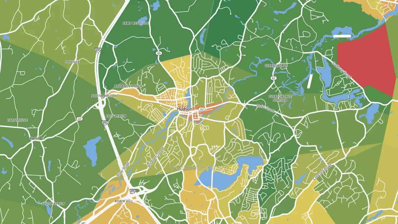 Hudson, MA Map of Vandalism Rates