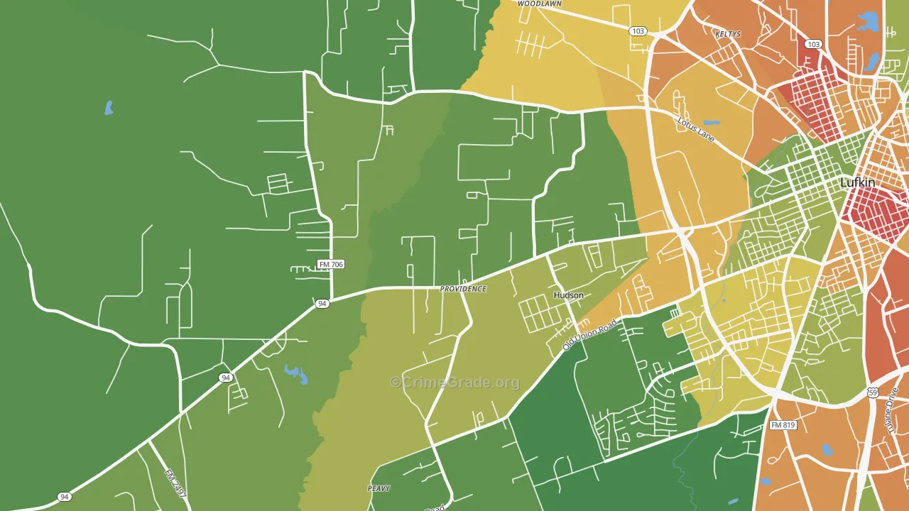 Hudson, TX Map of Vandalism Rates