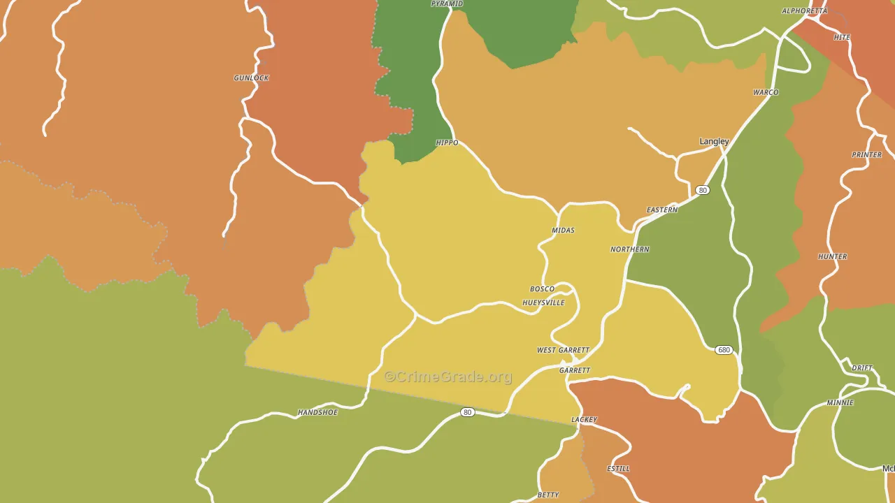 Hueysville, KY Map of Vandalism Rates