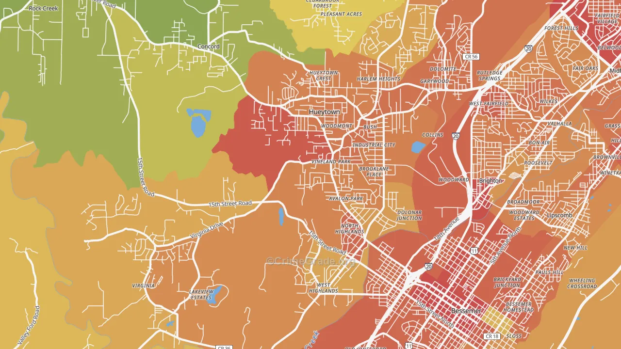 Hueytown, AL Map of Vandalism Rates