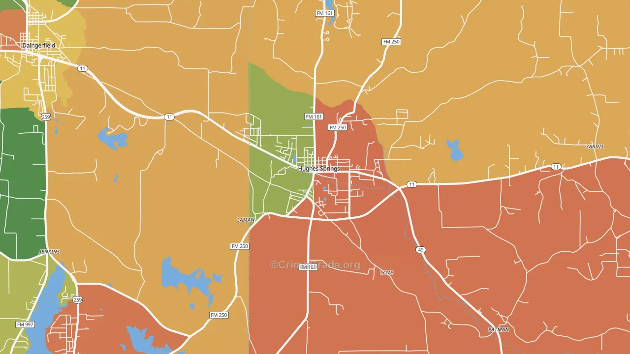 Hughes Springs, TX Map of Vandalism Rates