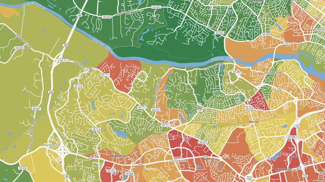Huguenot, Richmond, VA Map of Vandalism Rates